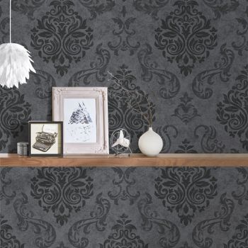 Svart Glitter Tapet Barock | B953723