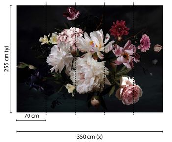 Fototapet Blommor Svart Gul | 3,50 x 2,55 m
