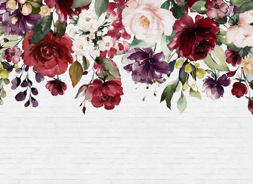 Fototapet blommor vägg vit | 3,50 x 2,55 m