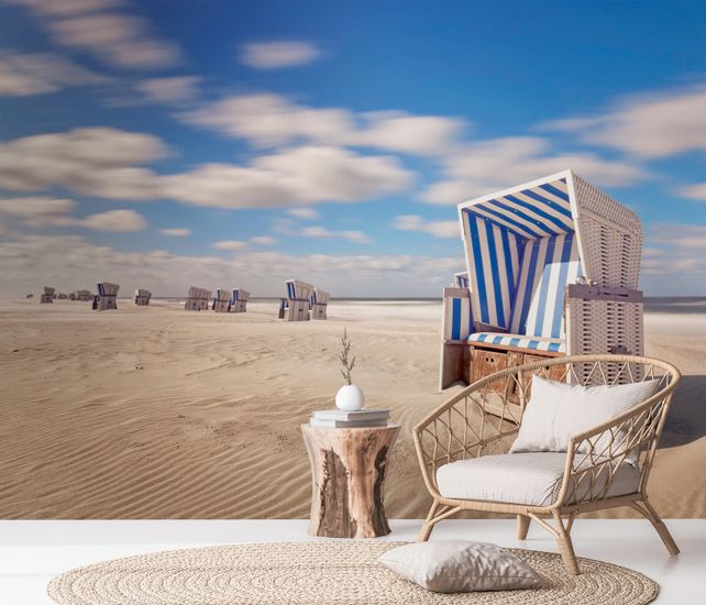 Fototapet strandstol i beige och blått