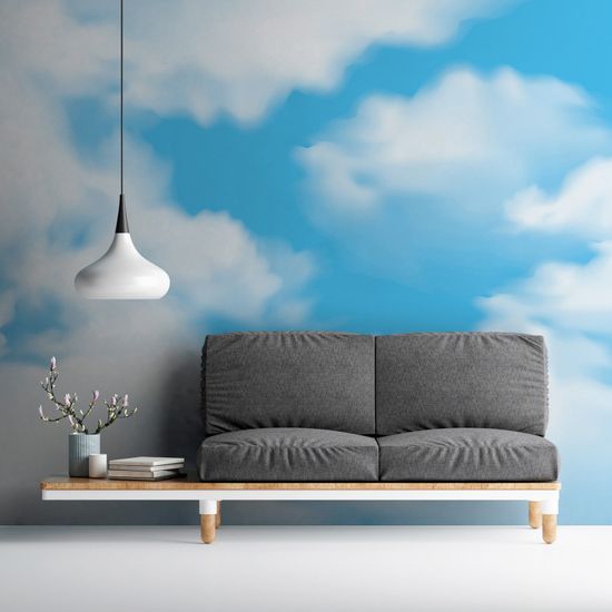 Fototapet himmel med moln i blått och vitt
